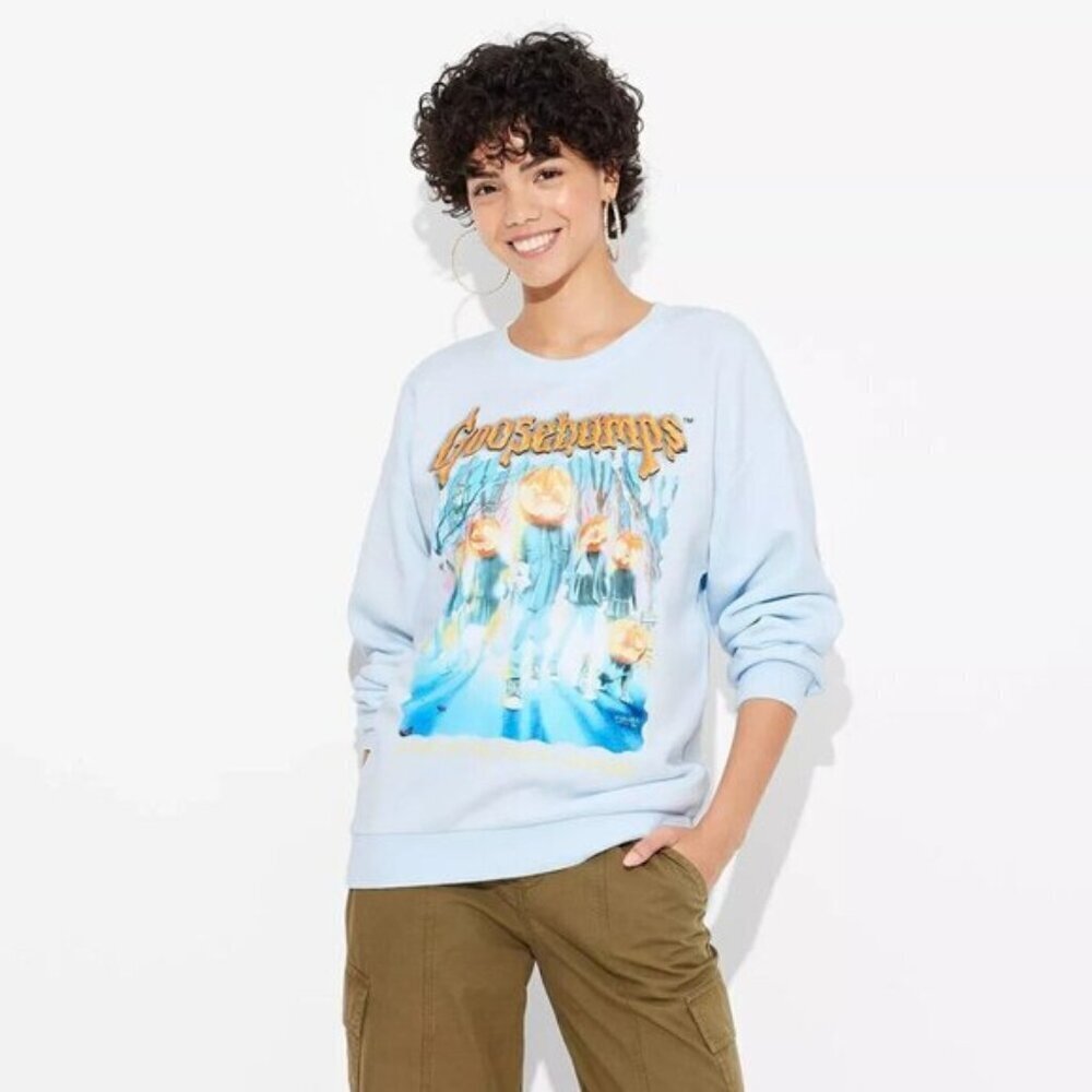 NEW Goosebumps Attack of Jack-O-Lanterns Graphic Sweatshirt Blue Women's Small
